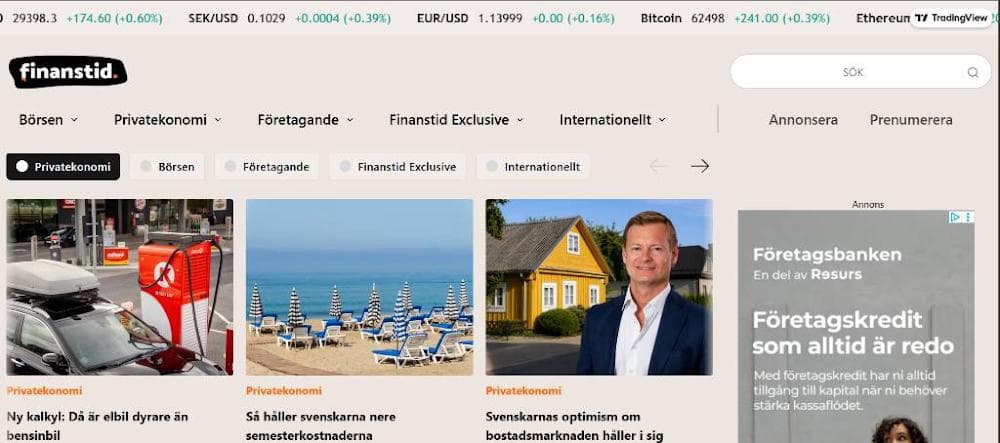 Skärmdump av Finanstid