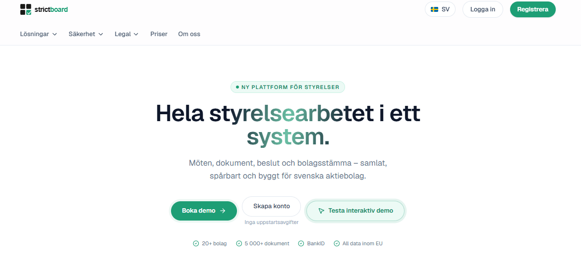 Projekt: Strictboard — styrelseportal byggd av Sitepulse